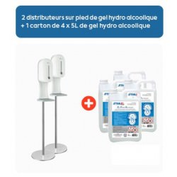 PACK barrière de protection COVID : 2 distributeurs sur pied + 20 litres Gel hydro alcoolique